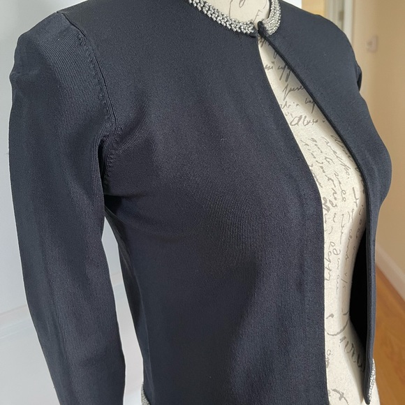 Black 3/4 knit jacket with silver sequins around neck, bottom and sleeves - Picture 6 of 6